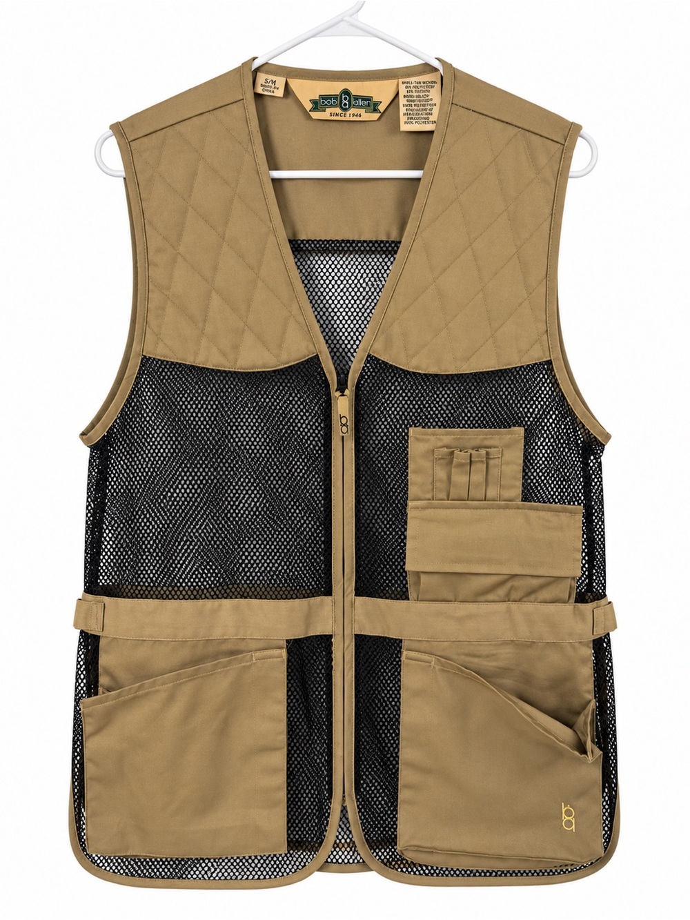 Bob Allen Shooting Vest S/M Tan Black Mesh Trap Skeet Hunting